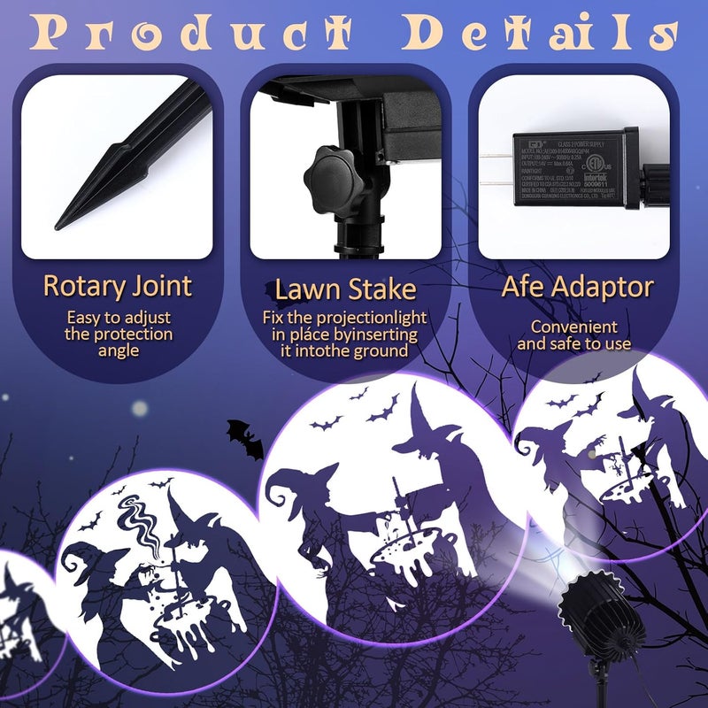 Lingvee Halloween Projector Light with 1 Film Slides Holiday LED Projector Lights Outdoor Reflectors Waterproof Landscape Decorative Rotation Lighting Movement Projection Lamp(Witches Poison) - Image 2